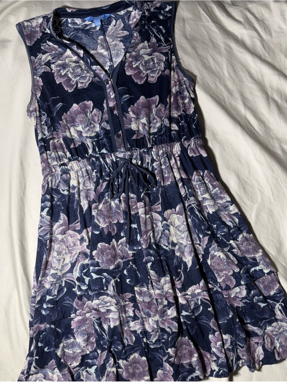 Simply Vera Vera Wang Navy Floral Sleeveless Drawstring Dress